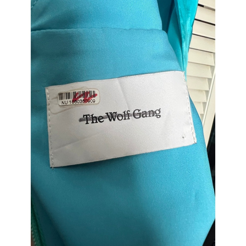 The Wolf Gang Oahu Satin Slip Dress Size Medium Halter Plunge Blue Green Maxi - Picture 10 of 11
